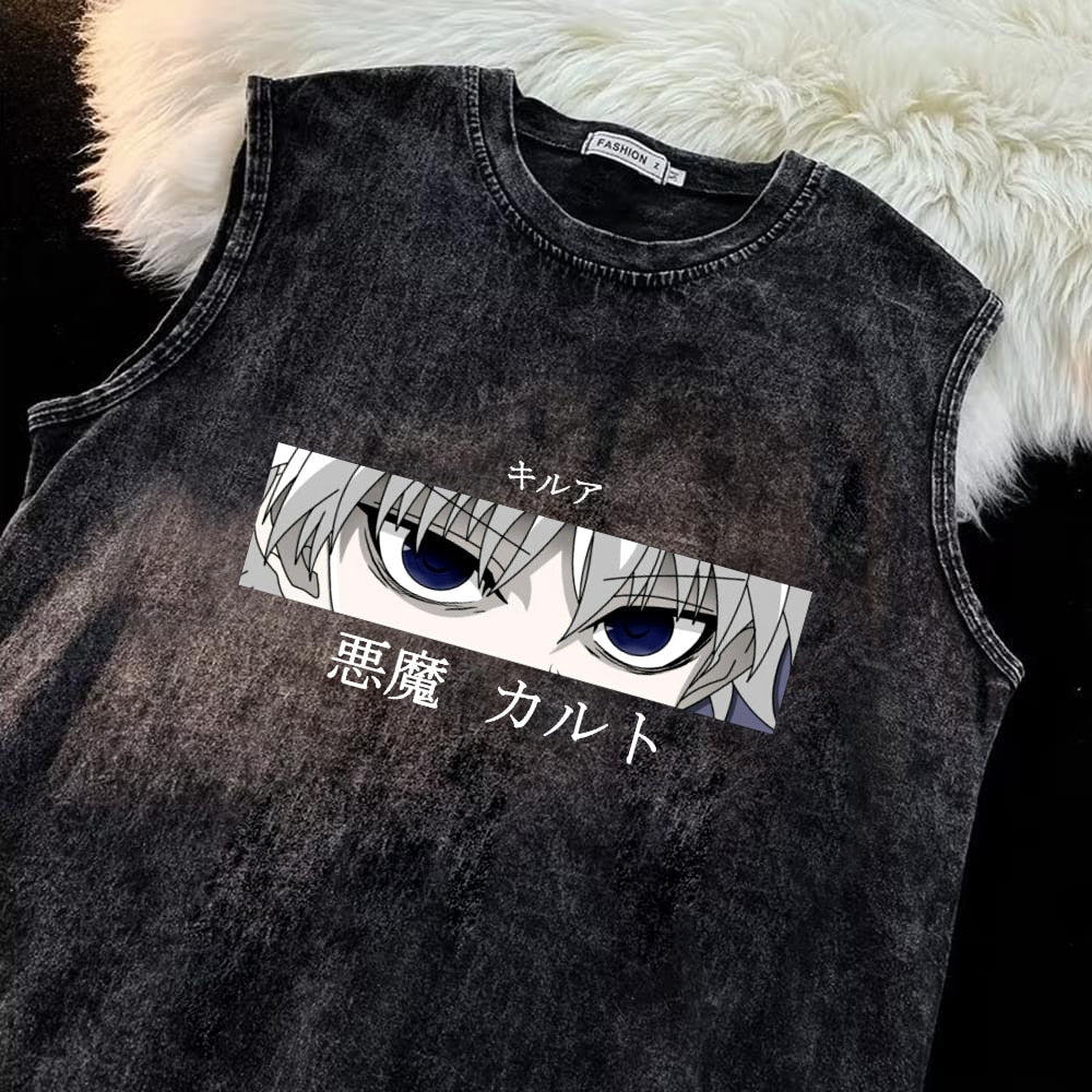 Summer Vintage Washed T Shirt Anime Hunter X Hunter Men T-Shirts 100% Cotton Harajuku Casual Tees Unisex Breathable Y2K Clothes