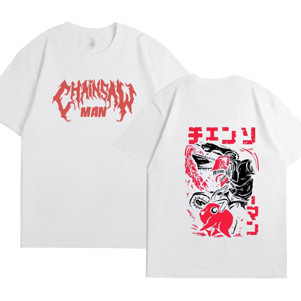 Anime Chainsaw Man Print T-shirts Men 100% Cotton Harajuku Streetwear Loose Tops Summer Unisex Casual Tees Y2K Clothes