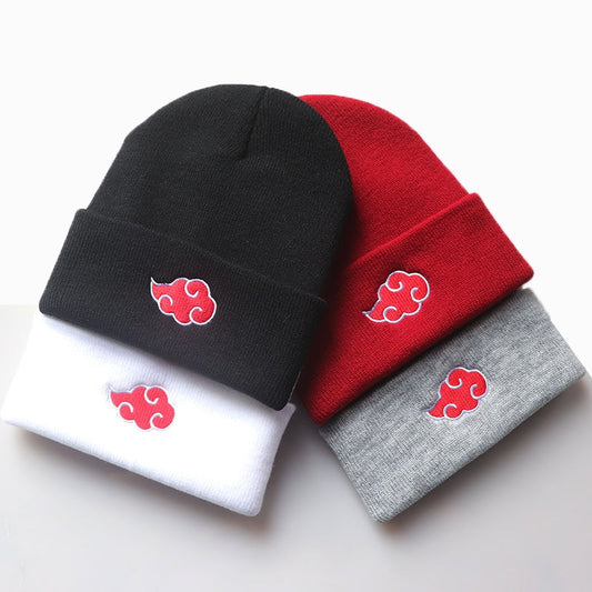 2022 Gorres de dona de tardor hivern Gorro càlid Anime Akatsuki Cosplay Gorres de brodat de núvol vermell per a homes Bonet de punt Unisex 