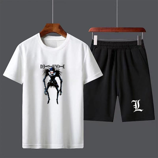Summer New Anime Death Note Male Casual Short Sleeve Top Pants Suits Streetwear T-Shirt Cotton Men's T Shirt Set Hipster Clothes