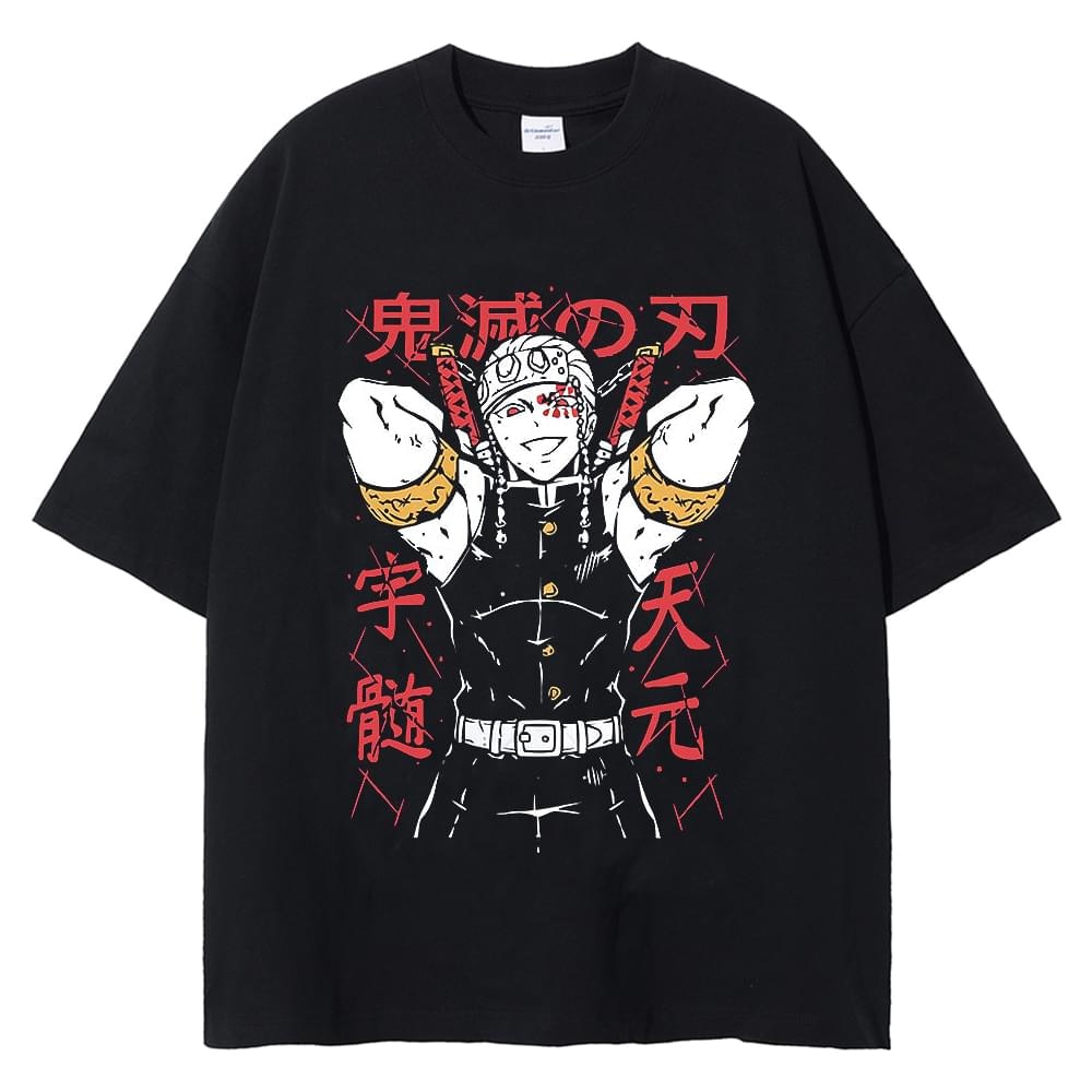Japanese Anime Graphic Print T-Shirt Demon Slayer T-Shirt Oversized 100% Cotton Tshirts Short-Sleeved Nezuko Zenitsu Black Tops