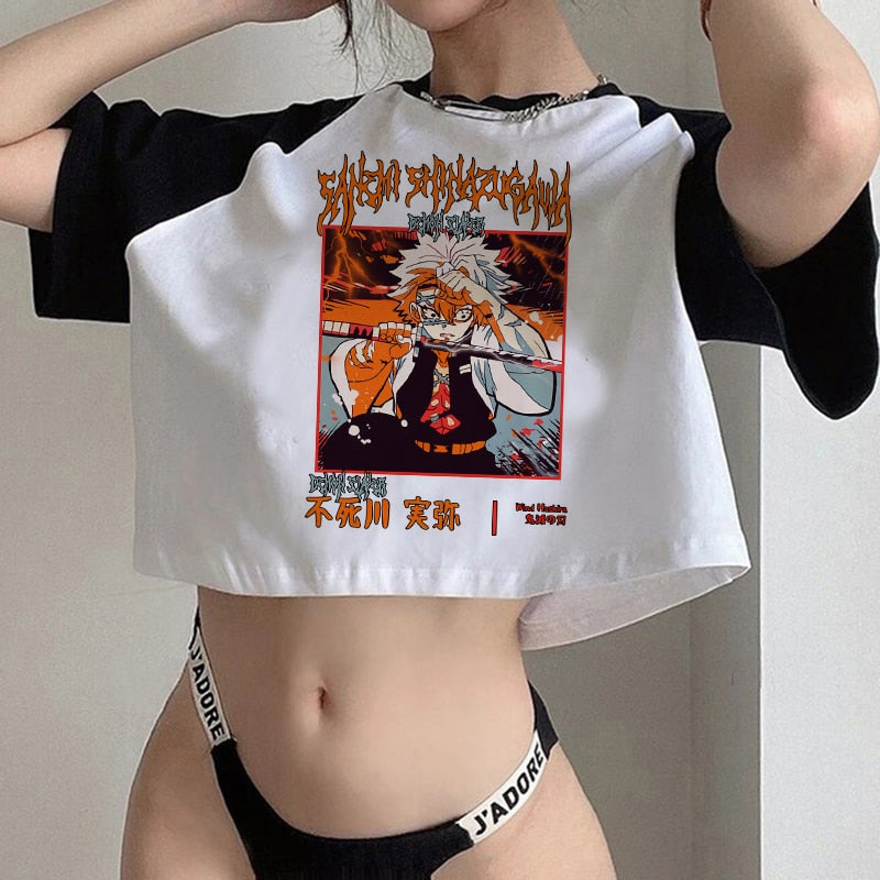 Y2k 90s Kimetsu No Yaiba Crop Top Demon Slayer T Shirt Women Nezuko Japanese Anime Tshirt Tanjirou Kamado Cropped Female T-shirt