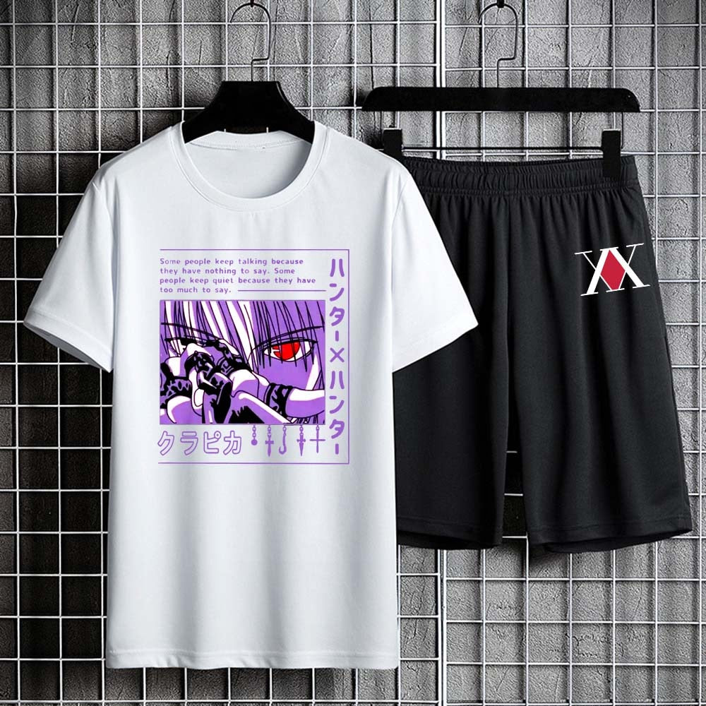 Anime Hunter X Hunter T-shirt Set Casual Shorts Men's Sets Tracksuit Men Oversized T-shirt Short Sleeve Sweatpants Male Clothing