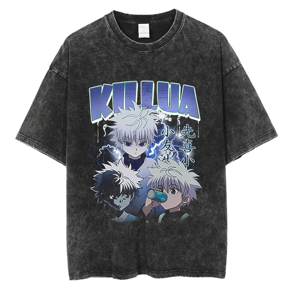 Summer Vintage Washed T Shirt Anime Hunter X Hunter Men T-Shirts 100% Cotton Harajuku Casual Tees Unisex Breathable Y2K Clothes