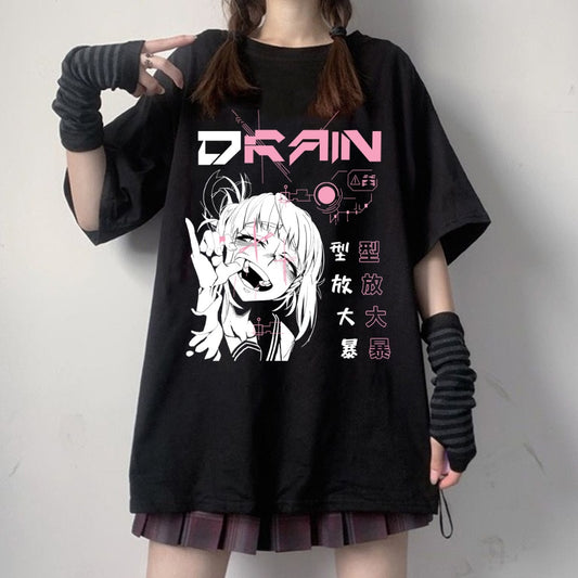 Black T Shirt Y2k Women Japanese Anime My Hero Academia T-shirt Himiko Toga Printed Short Sleeve Tees Elf Girl Cute Streetwear